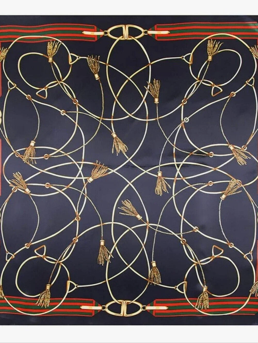 Equestrian Pattern Navy Blue Red Gold  Square Fashion Scarf